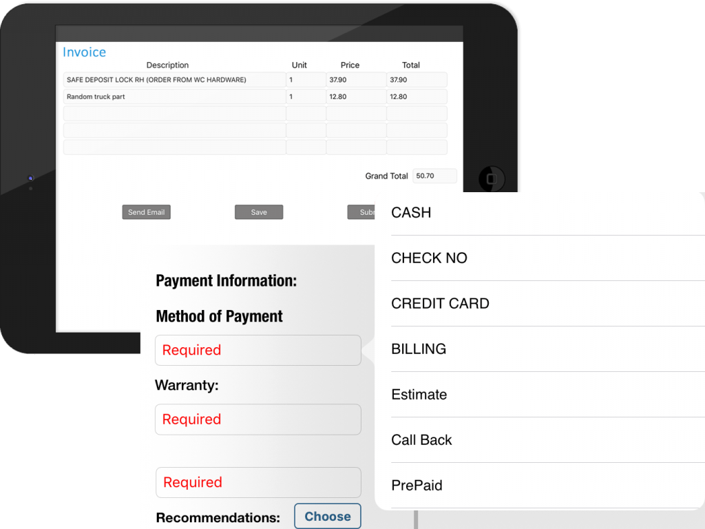 mobile invoicing in field service technician mobile app